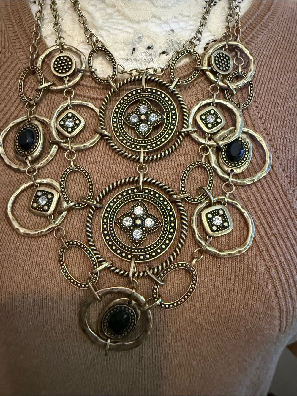 Gold-Tone Statement Necklace with Black and Crystal Accents. Thalia sodi